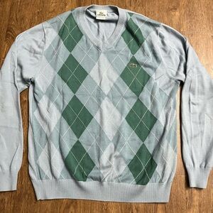Baby blue long sleeve argyle LACOSTE dress sweater